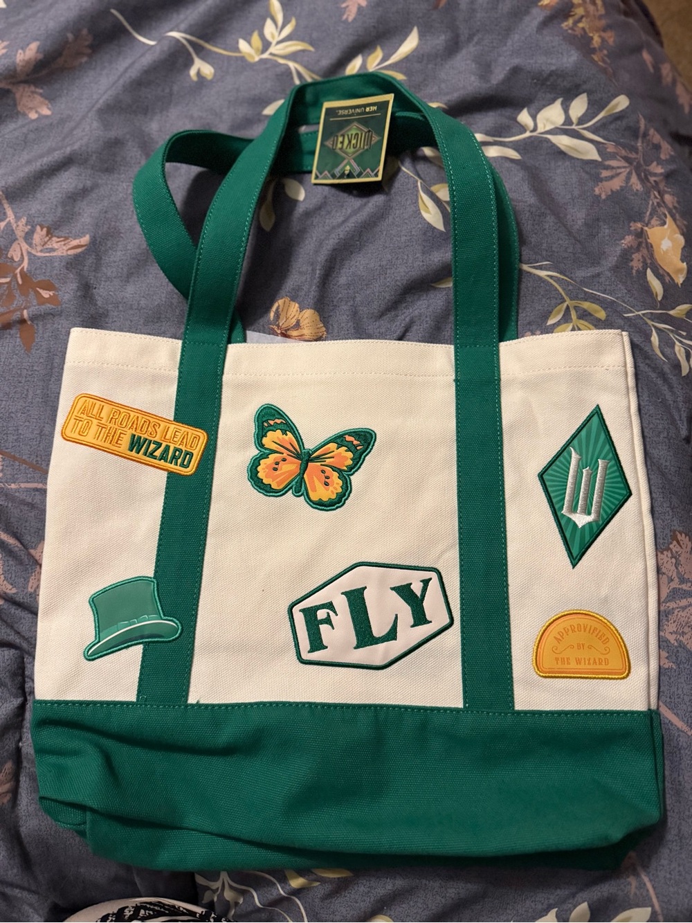 Her Universe Green and Cream Tote with Wizard Patch Motifs